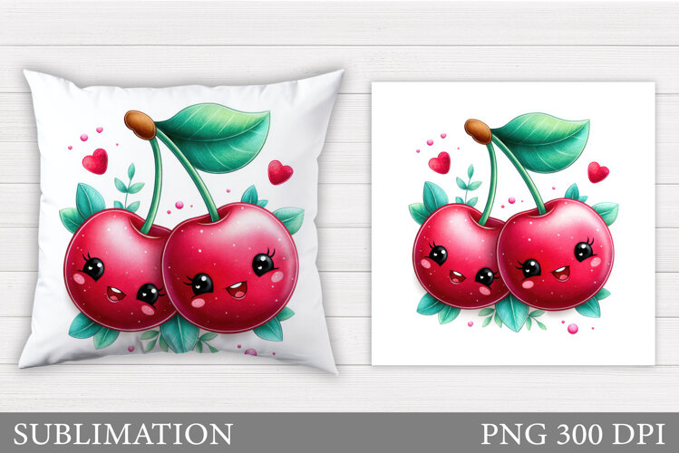 Cute Cherry Pillow Design. Cute Cherry Sublimation example image 1