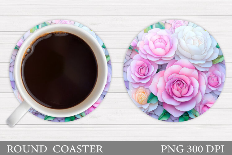 Roses Coaster Sublimation. Flowers Coaster Design example image 1