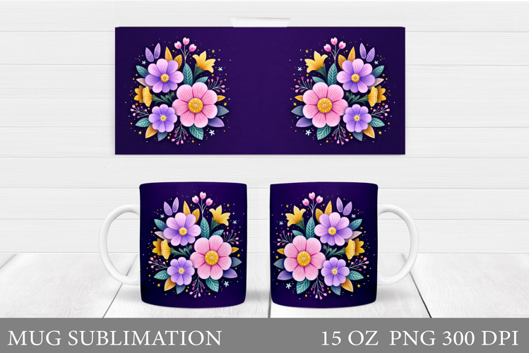 Flowers Mug Sublimation. Floral Mug Wrap Design