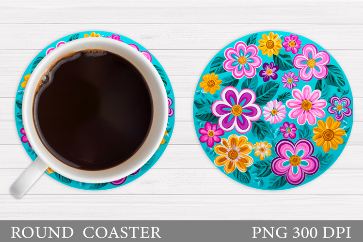 Flowers Coaster Design. Floral Coaster Sublimation
