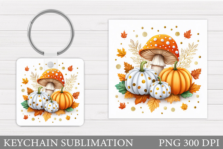Mushrooms Keychain Design. Pumpkin Keychain Sublimation