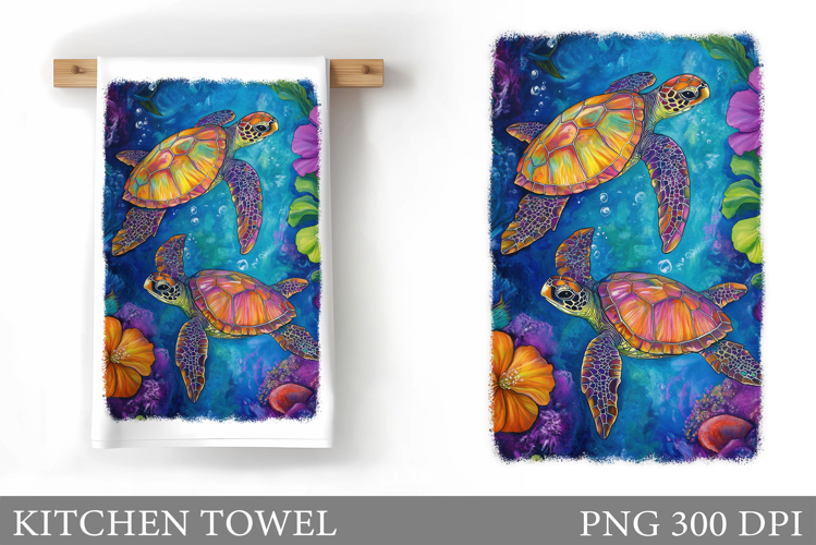 Turtle Kitchen Towel Design. Sea Kitchen Towel Sublimation