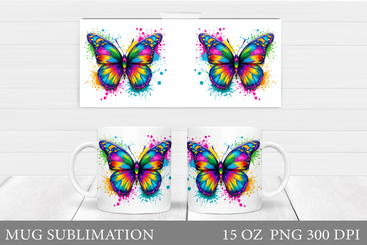 Rainbow Butterfly Mug. Colorful Butterfly Mug Design