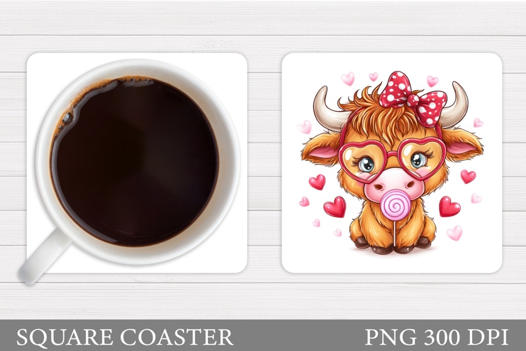 Valentines Cow Coaster Design. Valentines Square Coaster