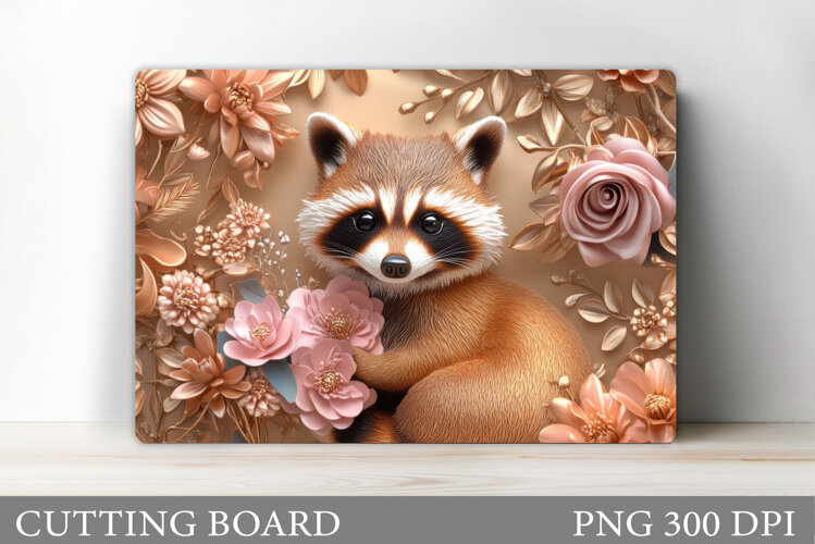 Raccoon Cutting Board. Flowers Cutting Board Design example image 1