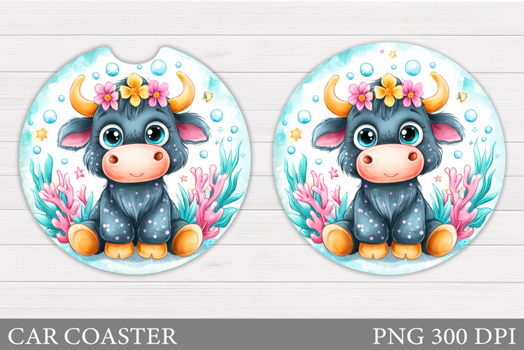 Cute Cow Car Coaster Design. Cow Coaster Sublimation