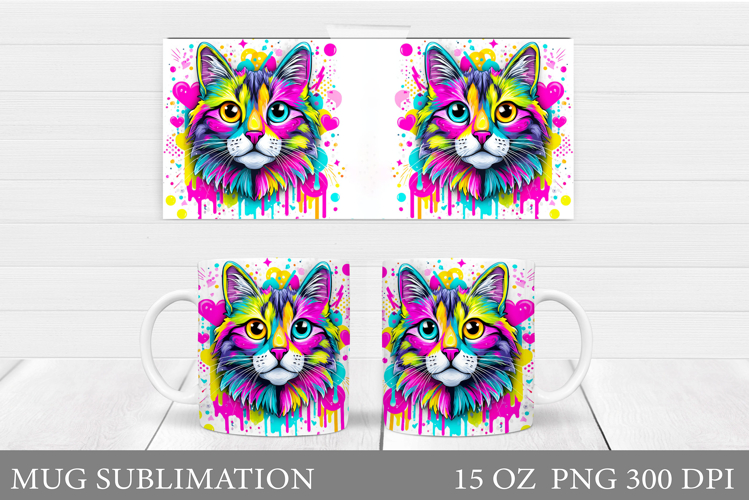 Cat Mug Wrap Design. Cute Cat Sublimation