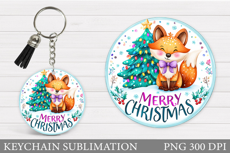 Christmas Fox Keychain. Christmas Keychain Sublimation