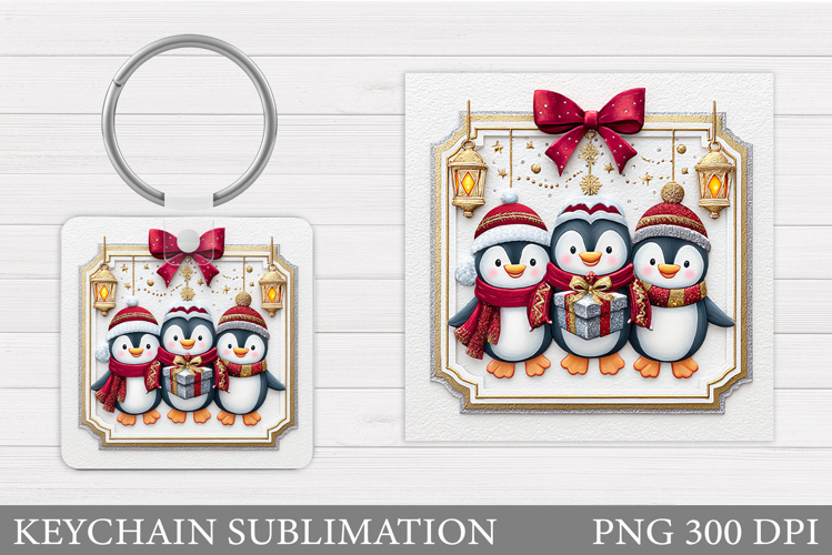 Christmas Penguin Keychain. Christmas Keychain Sublimation