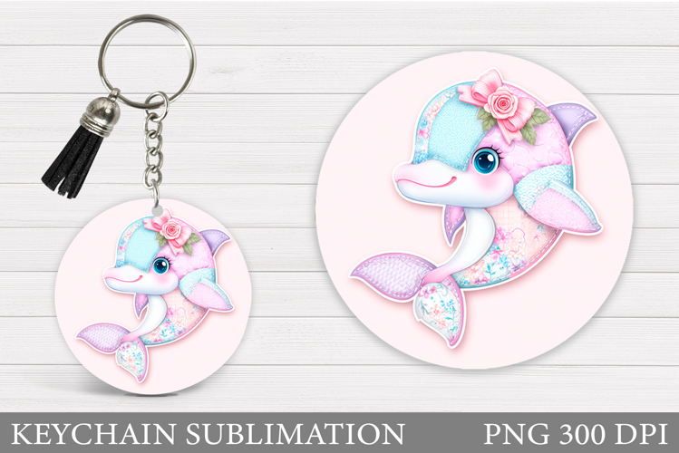 Dolphin Keychain Sublimation. Cute Dolphin Keychain Design