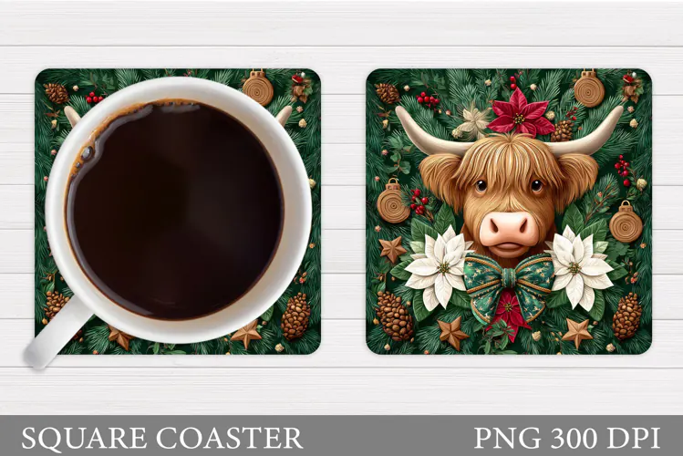 Christmas Cow Coaster. Christmas Cow Coaster Sublimation