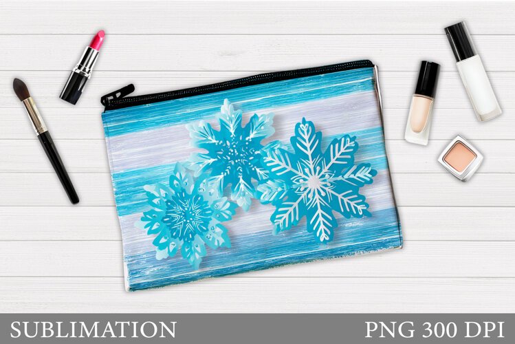 Snowflakes Makeup Bag. Christmas Makeup Bag Sublimation example image 1