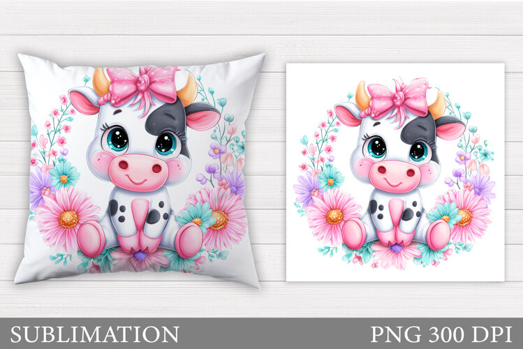 Cute Cow Pillow Design. Cute Cow Sublimation example image 1