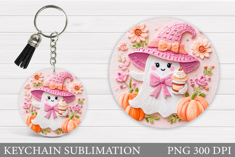 Cute Ghost Keychain Design. Halloween Keychain Sublimation