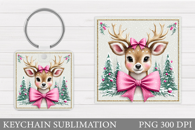 Cute Deer Keychain Design. Christmas Keychain Sublimation