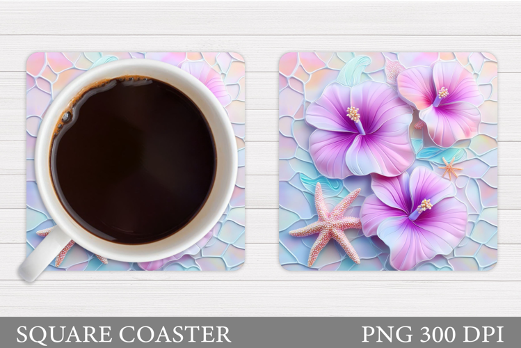 Tropical Flowers Coaster. Summer Square Coaster Design