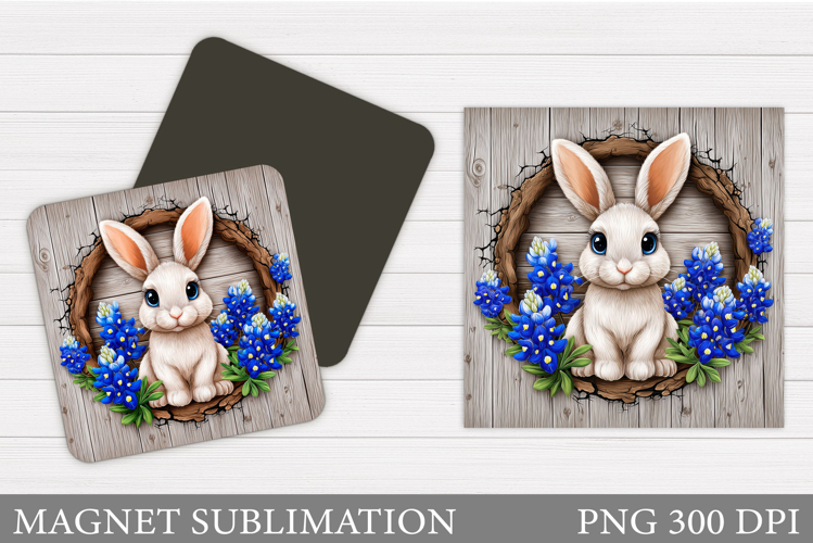 Cute Bunny Magnet Sublimation. Bunny Flowers Magnet Design