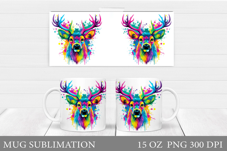 Colorful Deer Mug Sublimation. Rainbow Deer Mug Design
