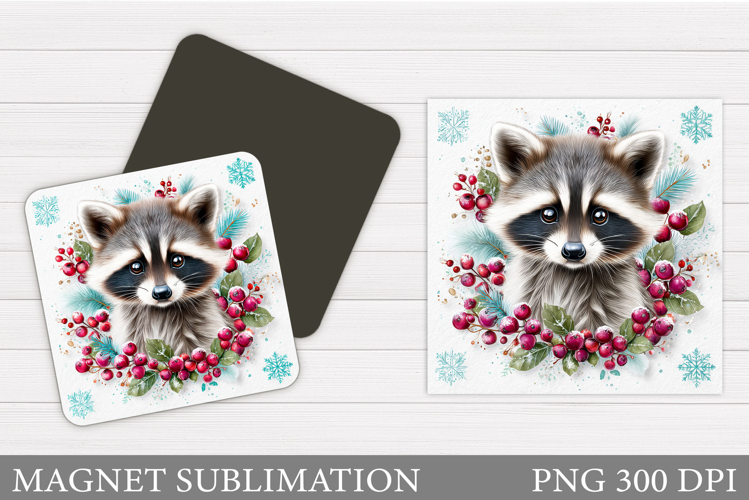 Christmas Raccoon Magnet Design. Christmas Magnet Sublimatio