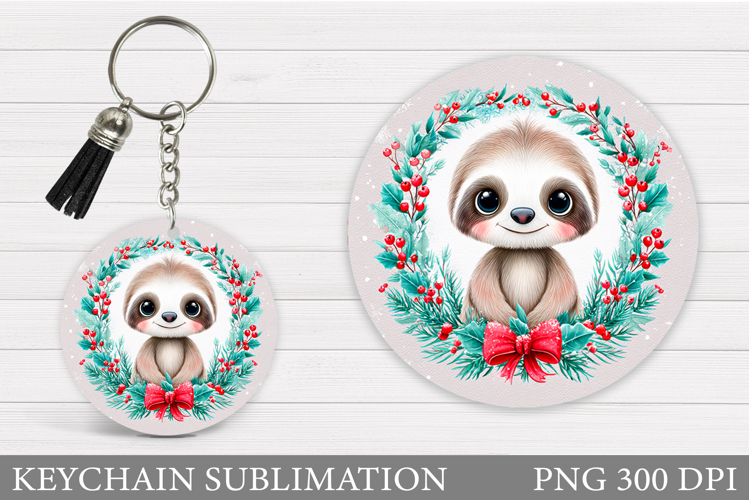 Christmas Sloth Keychain. Sloth Christmas Keychain Design