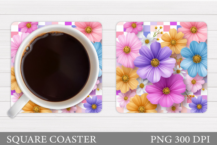 Floral Coaster Sublimation. Flowers Coaster Design