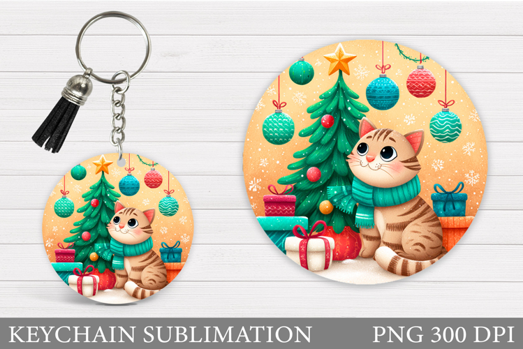 Christmas Cat Keychain. Christmas Keychain Sublimation