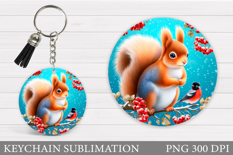 Cute Squirrel Keychain. Christmas Keychain Sublimation