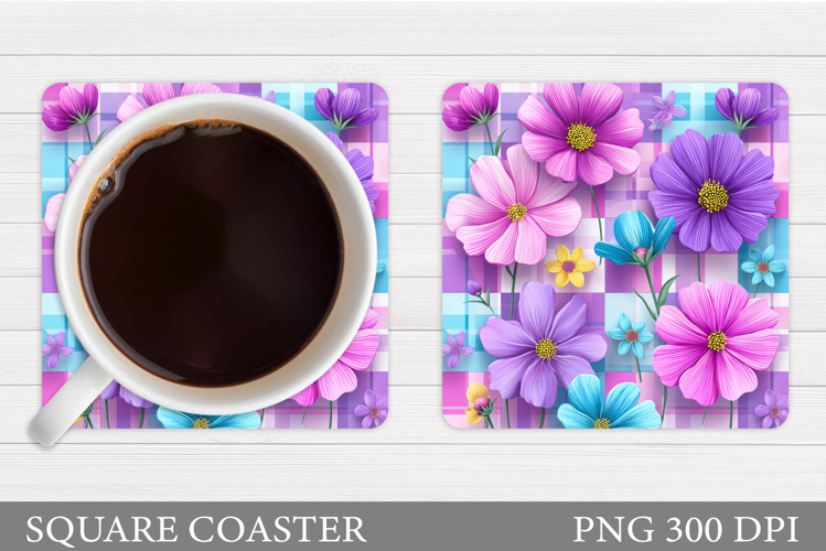 Flowers Coaster Sublimation. Floral Coaster Design