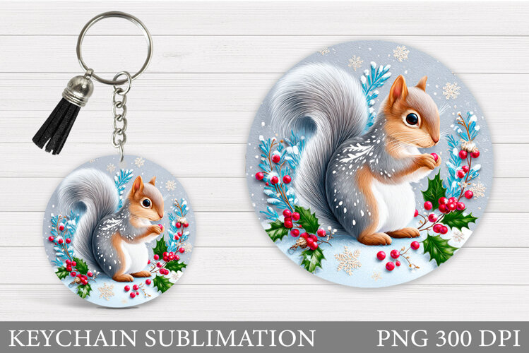 Cute Squirrel Keychain. Christmas Keychain Sublimation example image 1