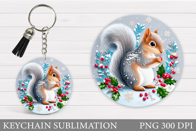 Cute Squirrel Keychain. Christmas Keychain Sublimation
