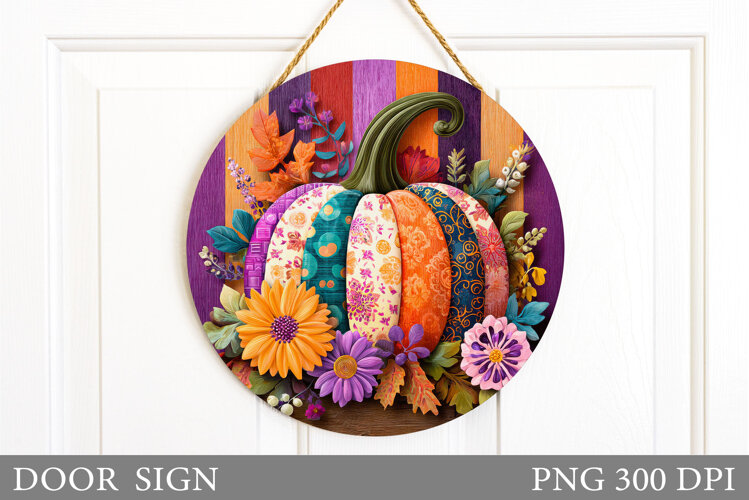 Pumpkin Door Sign Sublimation. Fall Door Sign Design example image 1