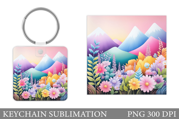 Flowers Square Keychain. Wildflowers Keychain Sublimation