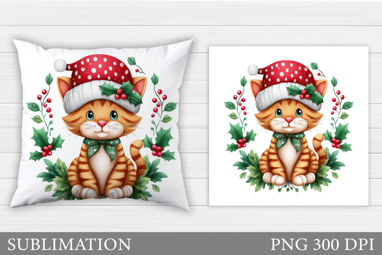 Christmas Cat Pillow Design. Christmas Pillow Sublimation example image 1
