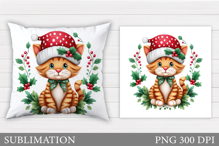 Christmas Cat Pillow Design. Christmas Pillow Sublimation