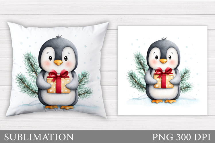 Christmas Penguin Pillow. Christmas Pillow Sublimation
