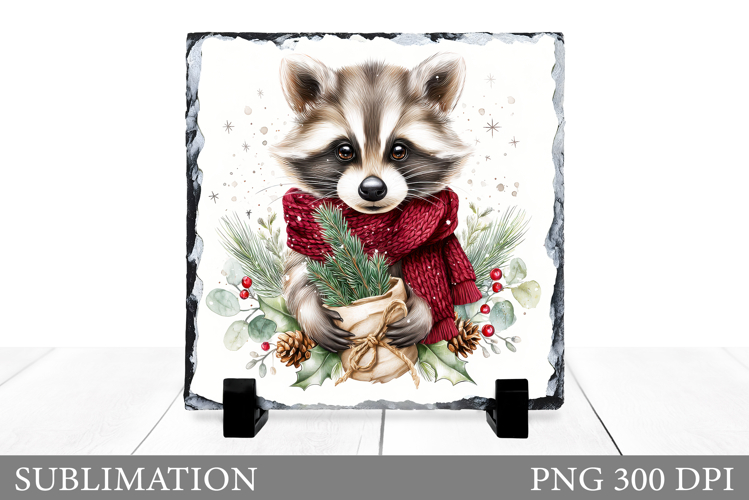 Christmas Raccoon Slate. Christmas Raccoon Sublimation