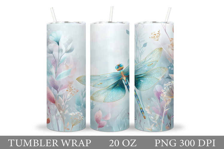Dragonfly Tumbler Sublimation. Flowers Tumbler Wrap Design