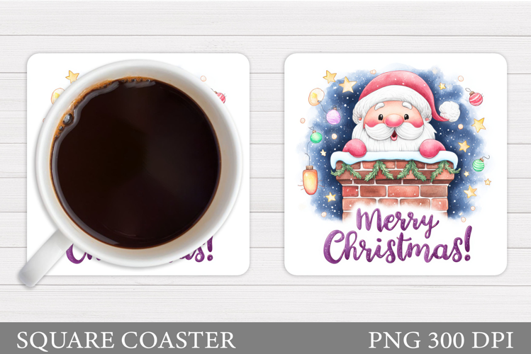 Cute Santa Coaster Sublimation. Santa Claus Coaster Design