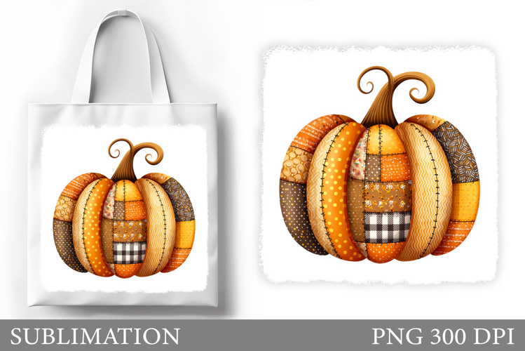 Patchwork Pumpkin Tote Bag Sublimation. Fall Tote Bag Design