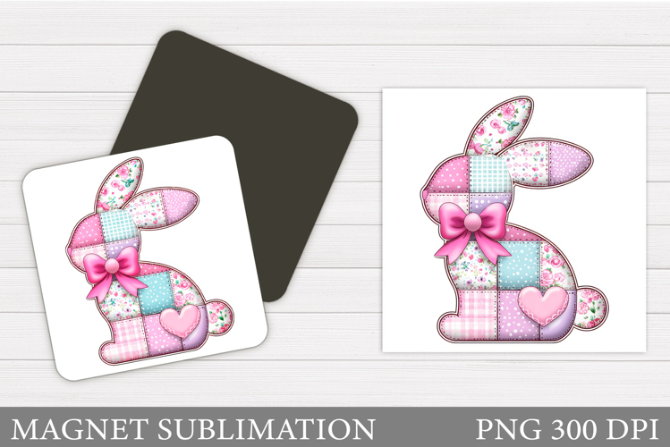 Patchwork Bunny Magnet Design. Cute Bunny Magnet Sublimation example image 1