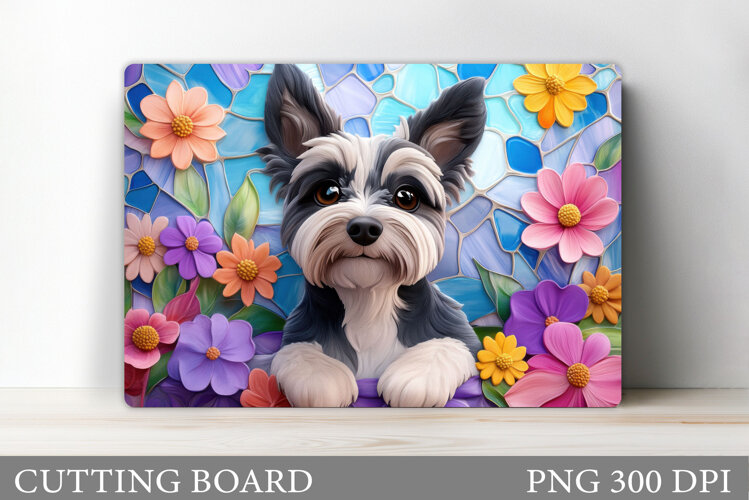 Cute Dog Cutting Board Design. Dog Flowers Cutting Board example image 1