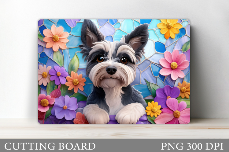 Cute Dog Cutting Board Design. Dog Flowers Cutting Board