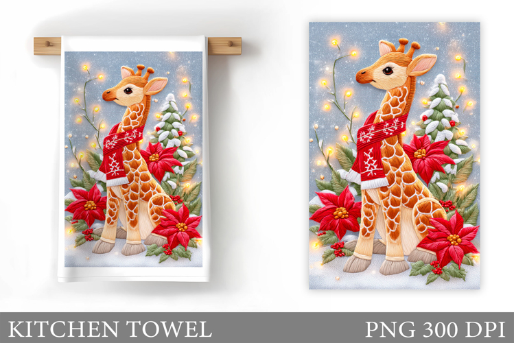 Cute Giraffe Kitchen Towel. Christmas Kitchen Towel Design