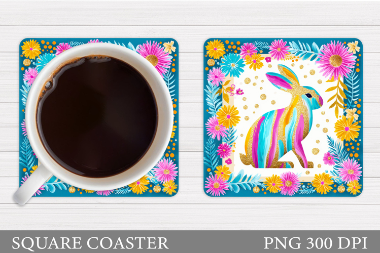 Bunny Coaster Sublimation. Bunny Flowers Coaster Design