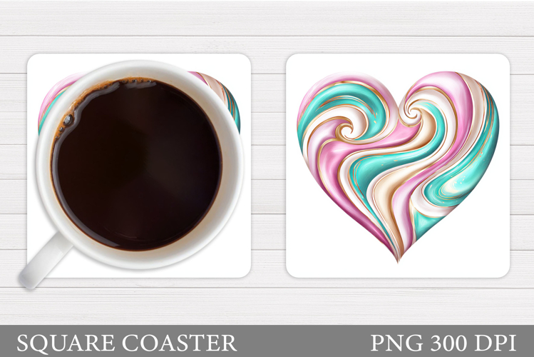Heart Coaster Sublimation. Valentine Square Coaster Design