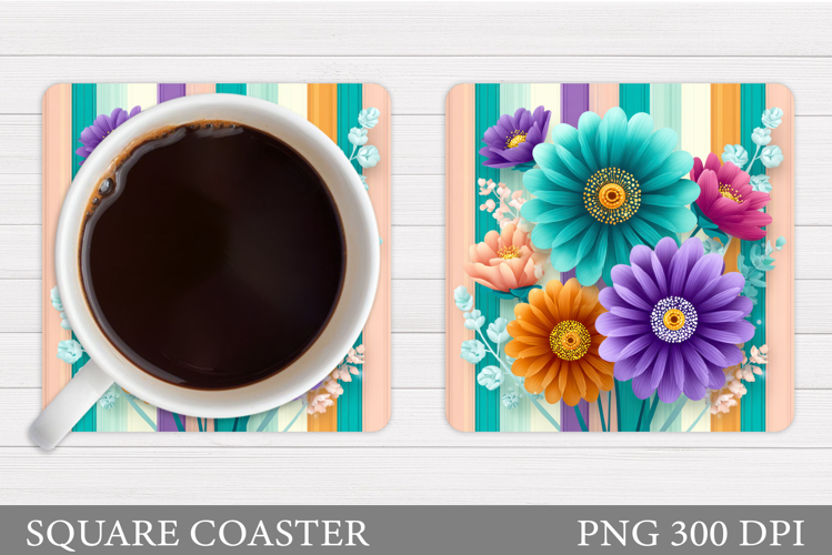 Flowers Coaster Sublimation. Floral Coaster Design