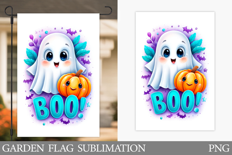 Cute Ghost Garden Flag. Cute Halloween Garden Flag Design