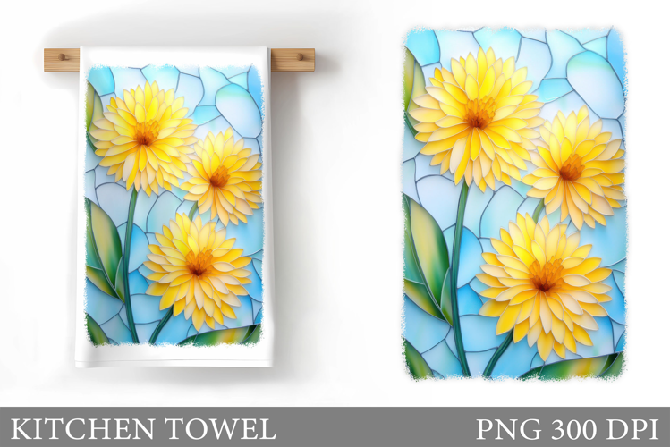 Dandelion Kitchen Towel. Floral Kitchen Towel Sublimation