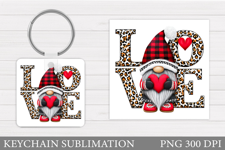 Valentines Gnome Keychain. Valentines Keychain Sublimation