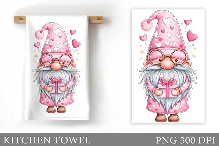 Valentine Gnome Kitchen Towel. Valentines Kitchen Towel